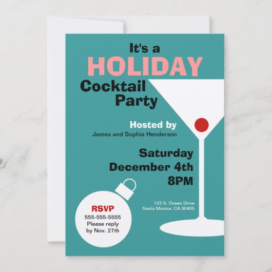 レトロの休日のカクテルのパーティの招待状 招待状 (正面)