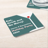 レトロの休日のカクテルパーティーのコースター-暗いティール（緑がかった色） スクエアペーパーコースター (アングル)
