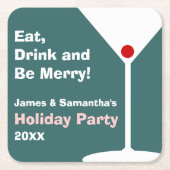 レトロの休日のカクテルパーティーのコースター-暗いティール(緑がかった色) スクエアペーパーコースター (正面)