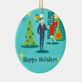 レトロの休日の漫画のカップルのクリスマスのオーナメント セラミックオーナメント (右)