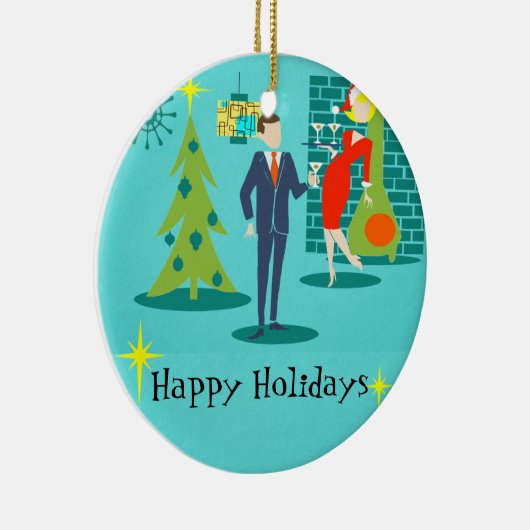レトロの休日の漫画のカップルのクリスマスのオーナメント セラミックオーナメント (右)