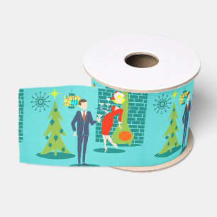 レトロの休日の漫画のカップルのクリスマスのリボン グログランリボン
