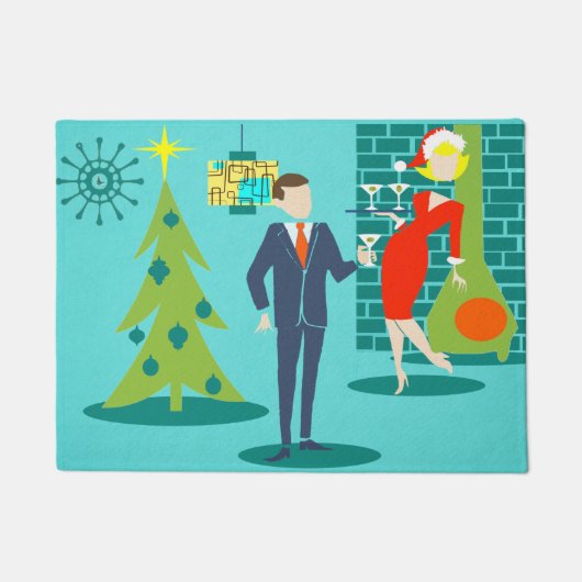 レトロの休日の漫画のカップルのドア・マット ドアマット (正面)