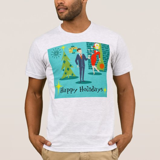 レトロの休日の漫画のカップルのTシャツ Tシャツ (正面)