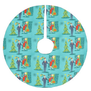 レトロの休日の漫画のクリスマスツリーのスカート ブラッシュドポリエステルツリースカート