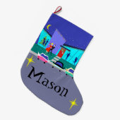 レトロの休日の漫画のパーティーのクリスマスのストッキング ラージクリスマスストッキング (正面 (吊り時))