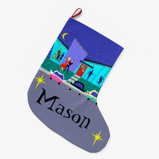 レトロの休日の漫画のパーティーのクリスマスのストッキング ラージクリスマスストッキング (正面 (吊り時))