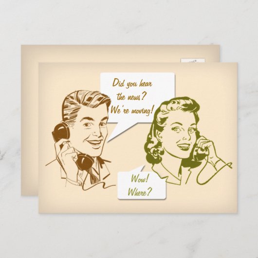 レトロの住所葉書の電話変更 案内ポストカード (正面/裏面)