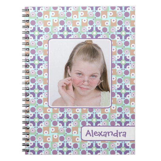 レトロの傾向の幾何学的な女の子の写真テンプレート ノートブック (正面)