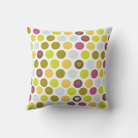 レトロの円およびハートパターン緑金ゴールドの青 クッション (裏面)