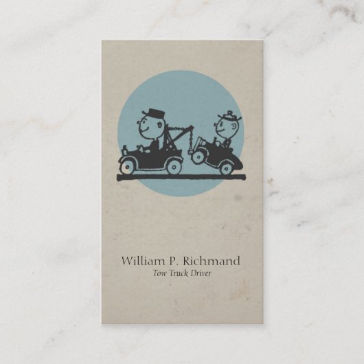 レトロの円が付いているヴィンテージのレッカー車の青 名刺 (正面)