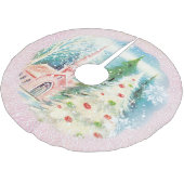 レトロの冬教会クリスマスの休日の木のスカート ブラッシュドポリエステルツリースカート (アングル)