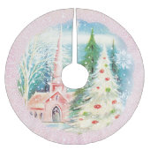 レトロの冬教会クリスマスの休日の木のスカート ブラッシュドポリエステルツリースカート (正面)