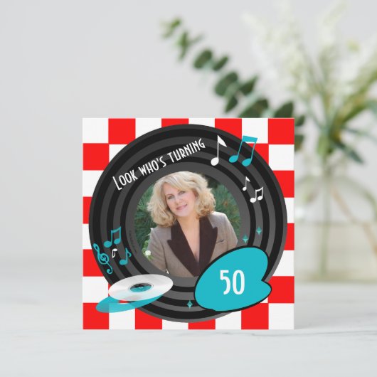 レトロの刺激を受けたでフェイクなビニールのアルバム誕生会 招待状 (スタンド正面)