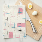 レトロの原子ピンクパターン台所タオル キッチンタオル (四つ折り)