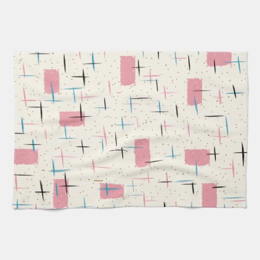 レトロの原子ピンクパターン台所タオル キッチンタオル (横)