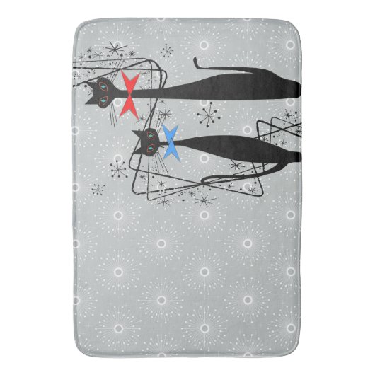 レトロの原子時代の世紀半ばのモダンのカッコいい猫の組 バスマット (正面縦)