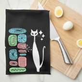 レトロの原子時代の世紀半ばのモダンのカッコいい猫 キッチンタオル (四つ折り)