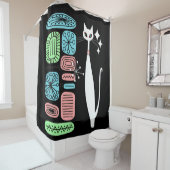 レトロの原子時代の世紀半ばのモダンのカッコいい猫 シャワーカーテン (インサイチュ)