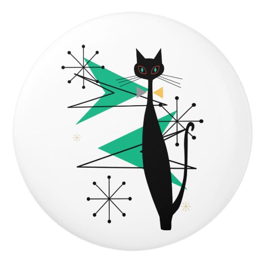 レトロの原子時代の世紀半ばのモダンのカッコいい猫 セラミックノブ (正面)