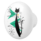 レトロの原子時代の世紀半ばのモダンのカッコいい猫 セラミックノブ (右)