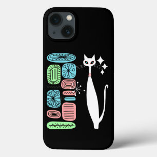 レトロの原子時代の世紀半ばのモダンのカッコいい猫 iPhone 13ケース