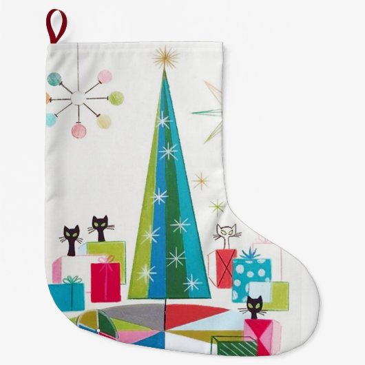 レトロの原子時代の世紀半ばのモダンのクリスマス ラージクリスマスストッキング (正面)