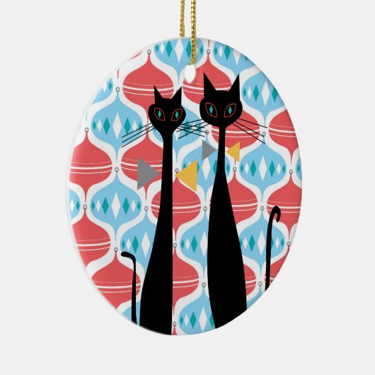 レトロの原子時代の世紀半ばのモダンMCMクールな猫 セラミックオーナメント (右)