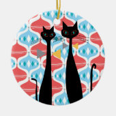 レトロの原子時代の世紀半ばのモダンMCMクールな猫 セラミックオーナメント (正面)