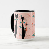 レトロの原子時代の世紀半ばのモダンMCMクールな猫 マグカップ (正面左)