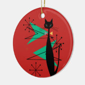 レトロの原子時代の世紀半ばのモダンMCMクールな猫R セラミックオーナメント (左)