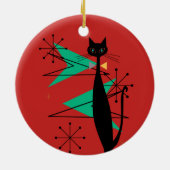 レトロの原子時代の世紀半ばのモダンMCMクールな猫R セラミックオーナメント (裏面)