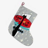 レトロの原子時代の世紀半ばのモダンMCMクールな猫S ラージクリスマスストッキング (正面 (吊り時))