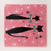 レトロの原子時代の中世の猫たモダンち ジグソーパズル (横)