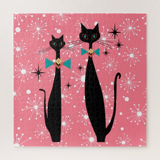 レトロの原子時代の中世の猫たモダンち ジグソーパズル (縦)