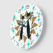 レトロの原子時代の中世の猫たモダンち ラージ壁時計 (傾斜)