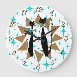 レトロの原子時代の中世の猫たモダンち ラージ壁時計