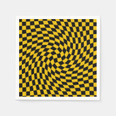 レトロの反った黒い黄色のチェッ市松模様にク スタンダードカクテルナプキン (正面)