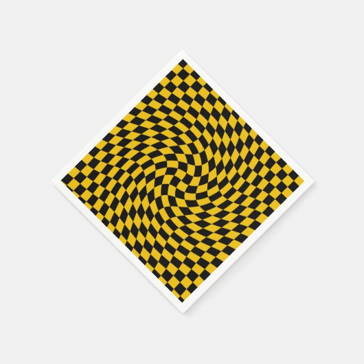 レトロの反った黒い黄色のチェッ市松模様にク スタンダードカクテルナプキン (角)