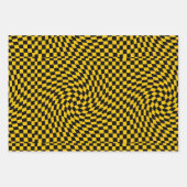 レトロの反った黒い黄色のチェッ市松模様にク ラッピングペーパーシート (正面2)