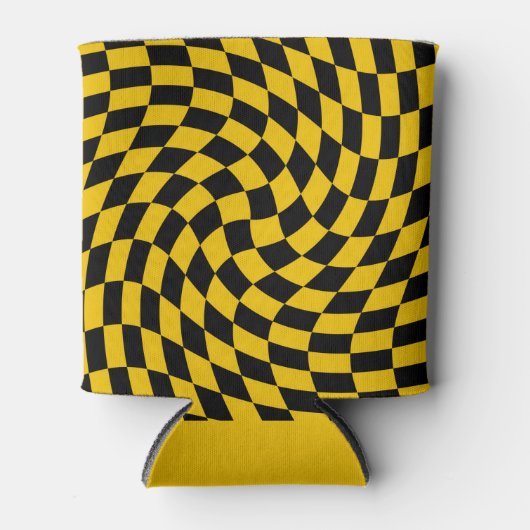 レトロの反った黒い黄色のチェッ市松模様にク 缶クーラー (正面)