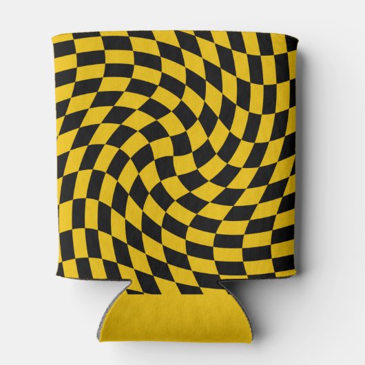 レトロの反った黒い黄色のチェッ市松模様にク 缶クーラー (裏面)