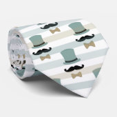 レトロの口ひげとトップハットのストライプパターン ネクタイ (ロール)