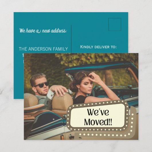 レトロの古いファッションサインカップル新しいアドレスの移動 ポストカード (正面/裏面)