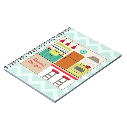 レトロの台所及びジグザグ形のレシピのノート ノートブック (左側)