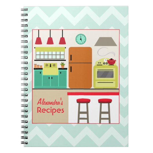 レトロの台所及びジグザグ形のレシピのノート ノートブック (正面)