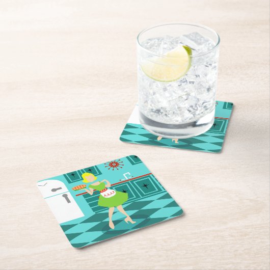 レトロの台所紙のコースター スクエアペーパーコースター (インサイチュ)