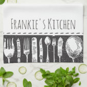 レトロの図解入りの、写真付きのな食事用器具類 キッチンタオル (折り畳み)