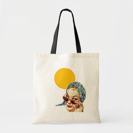 レトロの夏のビーチはトートバックの赤のサングラスを袋に入れます トートバッグ (正面)