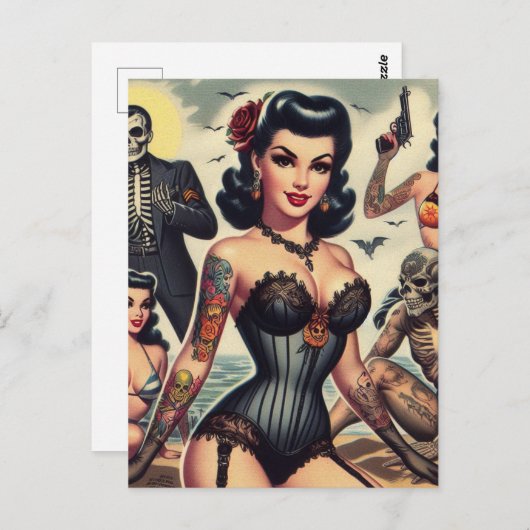 レトロの夏ゴシック様式のピンアップ ポストカード (正面/裏面)